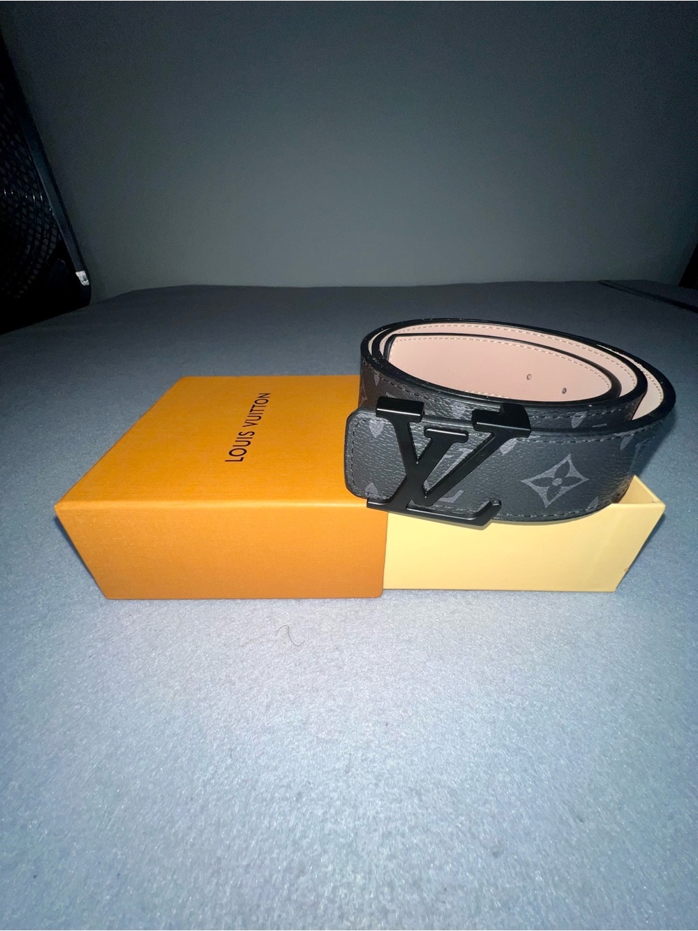 Louis Vuitton LV Initiales Monogram Eclipse Men's Belt Size 44/110 Black Grey